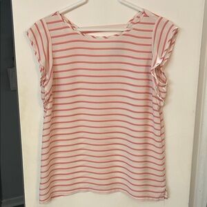 LOFT Coral and White Striped Blouse